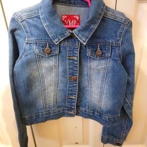Girls Distressed Crop Jean Jacket. Size S .
